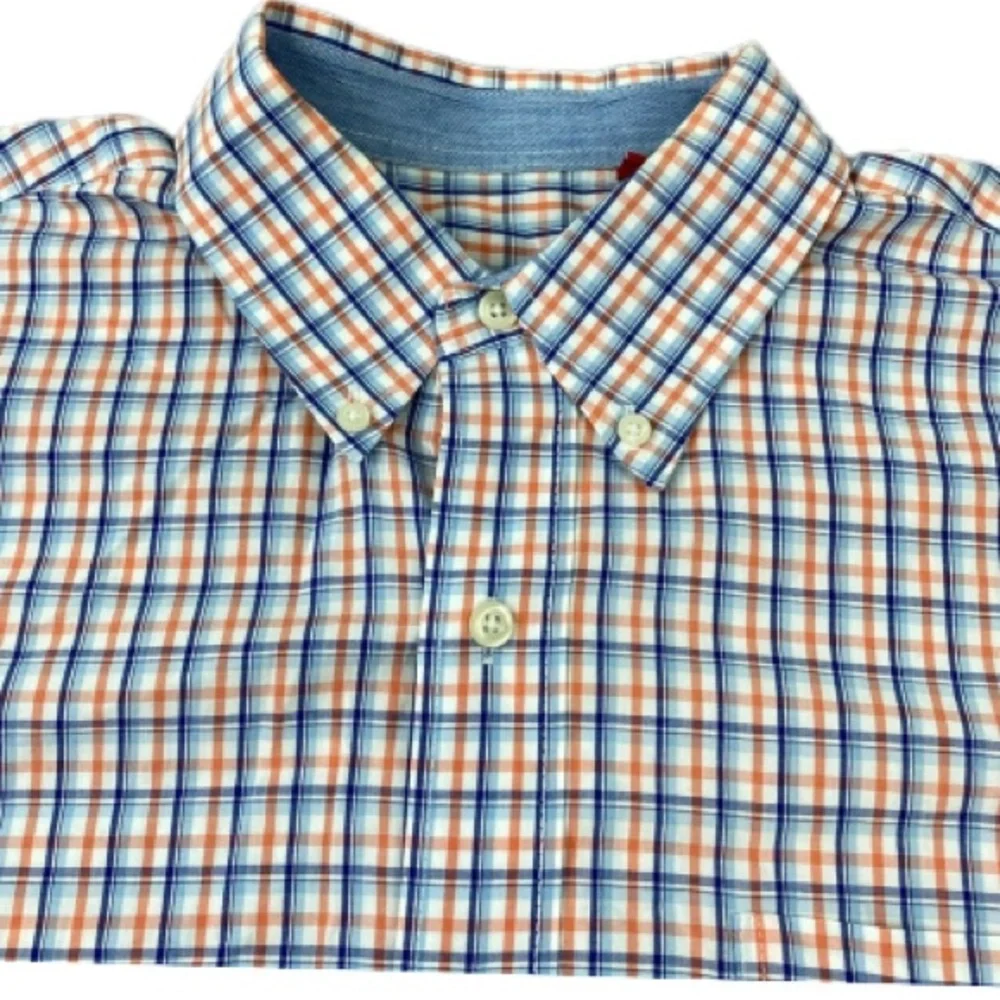 IZOD , perfect for spring! Men's Blue and corral Plaid Shirt, size xl